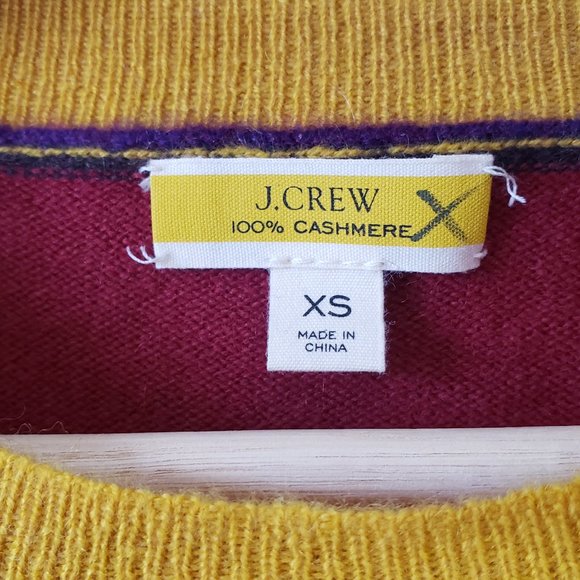 J Crew 100% Cashemere Crewneck Sweater Size XS Multi Stripe Mustard Yellow Red - Picture 5 of 6